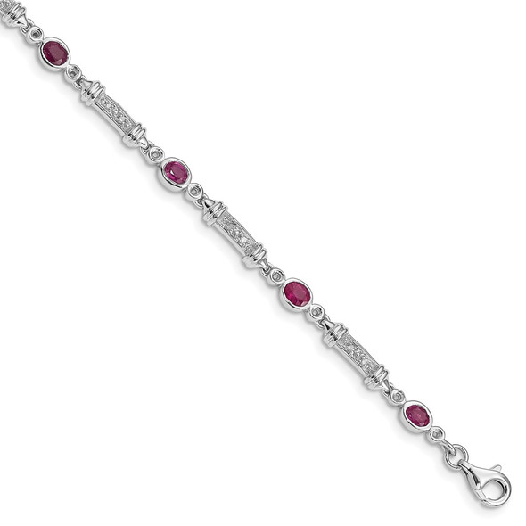 7" Sterling Silver Rhodium-plated Composite Ruby and Diamond Bracelet QX855R
