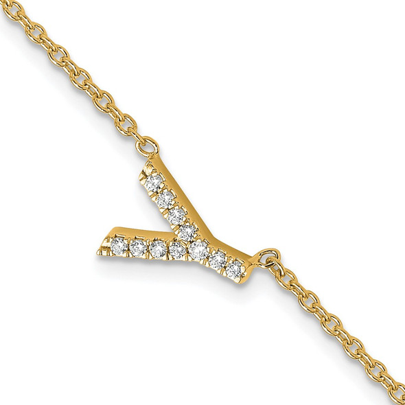 6.5" 14K Yellow Gold Diamond Sideways Letter Y w/ 1in ext. Bracelet