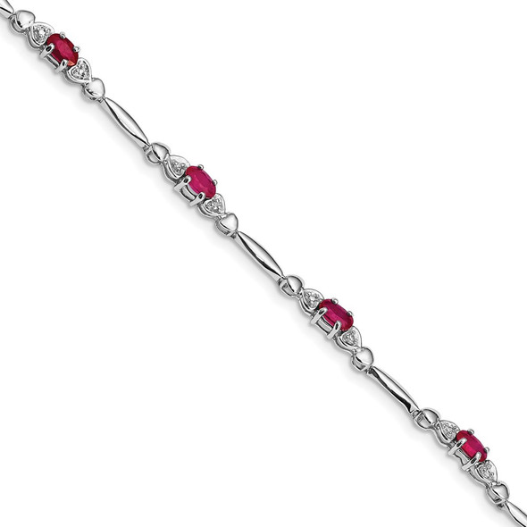 7" Sterling Silver Rhodium-plated Composite Ruby and Diamond Bracelet QX852R