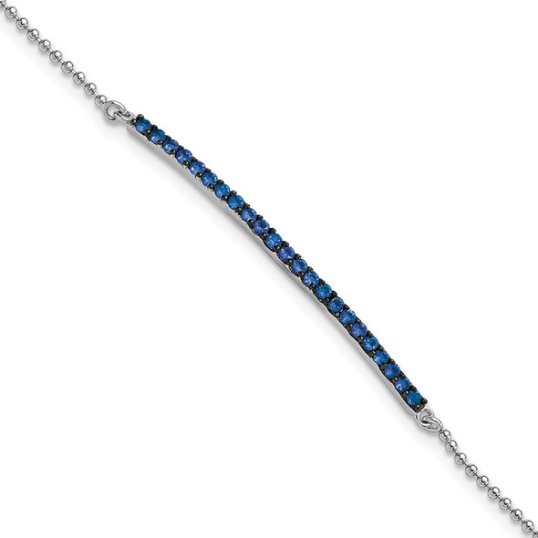 7" Sterling Silver Rhodium-plated Lab Created Blue Spinel Beaded Bracelet