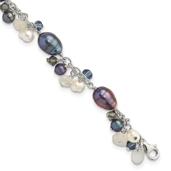 8" Sterling Silver Crystal /Freshwater Cultured Pearl Bracelet