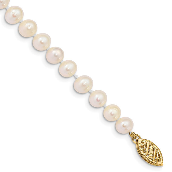 7.5" 10k Yellow Gold 5-6mm White Near Round Freshwater Cultured Pearl Bracelet