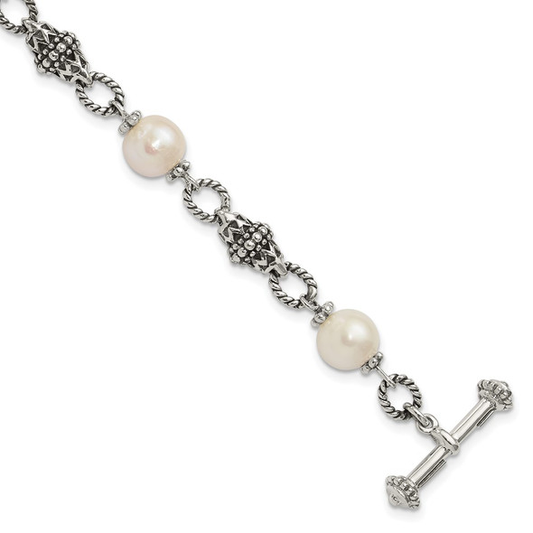 8" Shey Couture Sterling Silver Antiqued 8-8.5mm Freshwater Cultured Pearl Bracelet