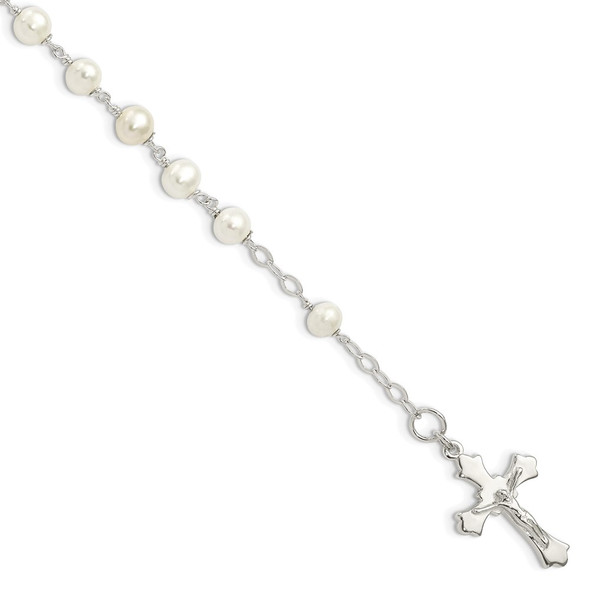 7.5" Sterling Silver and Freshwater Cultured Pearl Rosary Bracelet