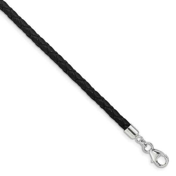 14" Sterling Silver Reflections Black Leather Rhodium-plated w/2in ext Choker/Wrap Bracelet