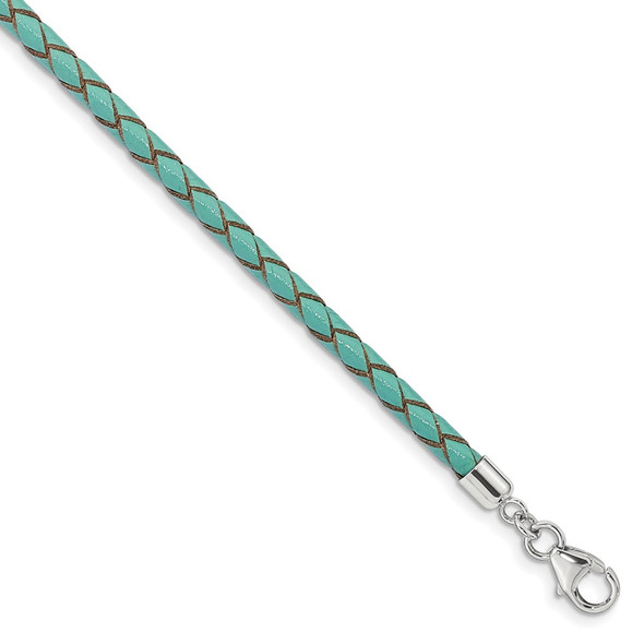 14" Sterling Silver Reflections Teal Leather Rhodium-plated w/2in ext Choker/Wrap Bracelet