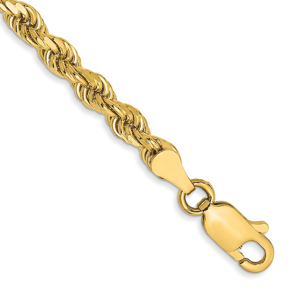 7" 10k Yellow Gold 3.5mm Hollow Diamond-cut Rope Chain