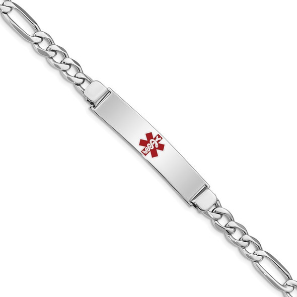 7" Sterling Silver Rhodium-plated Medical ID Figaro Link Bracelet with Free Engraving