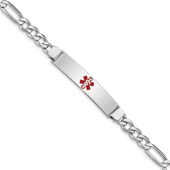 8" Sterling Silver Rhodium-plated Medical ID Figaro Link Bracelet with Free Engraving