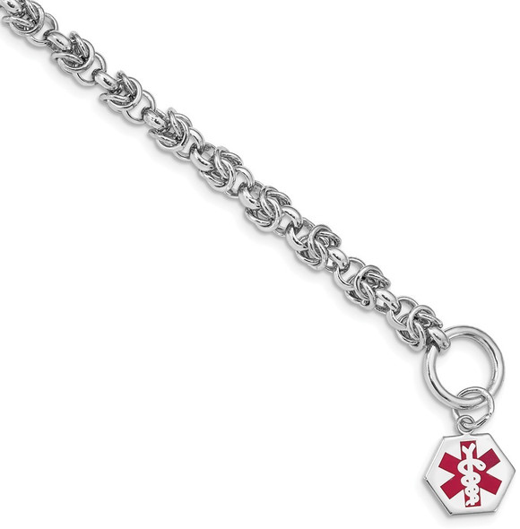 8.75" Sterling Silver Rhodium Engravable Enamel Hexagon Medical ID Bracelet with Free Engraving