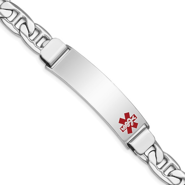 8" Sterling Silver Rhodium-plated Medical ID Bracelet w/Anchor Link with Free Engraving