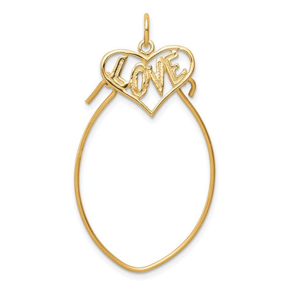 10K Yellow Gold Polished Filigree LOVE Charm Holder Pendant