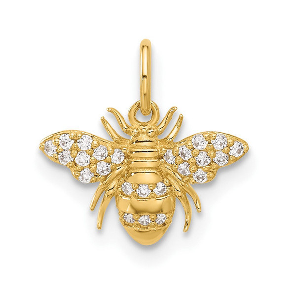 10K Yellow Gold Polished Clear CZ Bee Charm