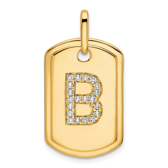14K Yellow Gold Diamond Initial B Dog Tag Charm