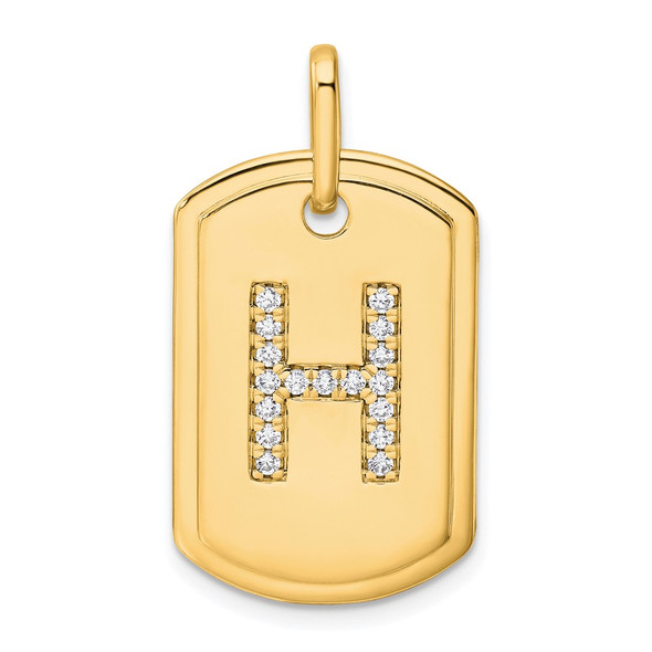 14K Yellow Gold Diamond Initial H Dog Tag Charm