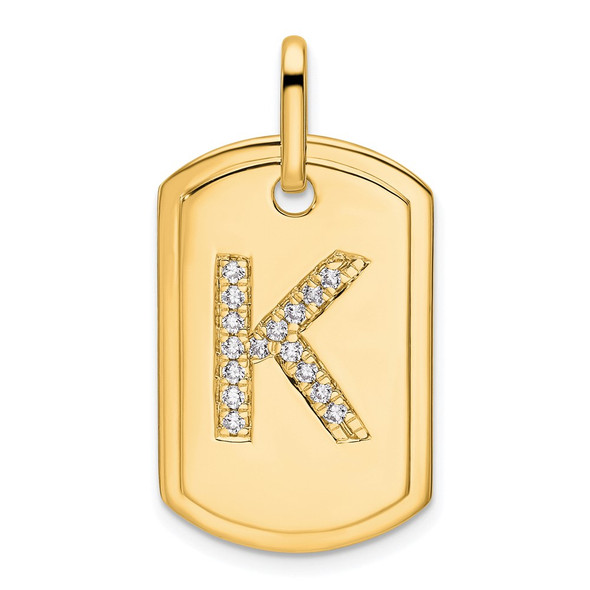 14K Yellow Gold Diamond Initial K Dog Tag Charm