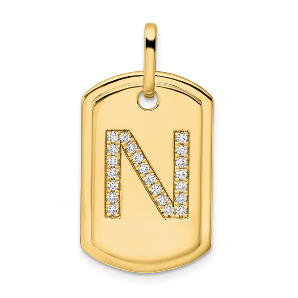 14K Yellow Gold Diamond Initial N Dog Tag Charm