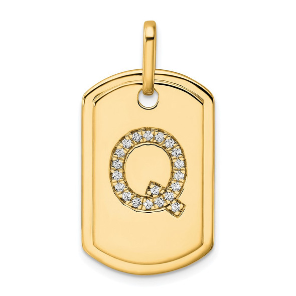 14K Yellow Gold Diamond Initial Q Dog Tag Charm