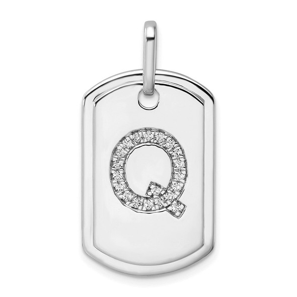 14K White Gold Diamond Initial Q Dog Tag Charm