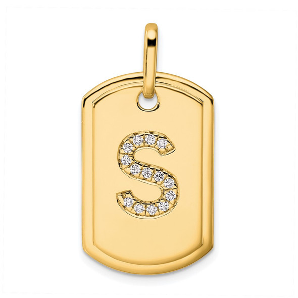 14K Yellow Gold Diamond Initial S Dog Tag Charm