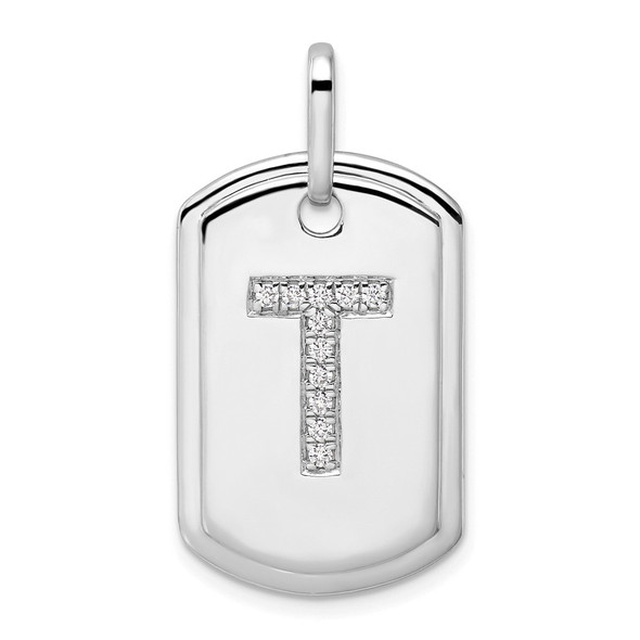 14K White Gold Diamond Initial T Dog Tag Charm