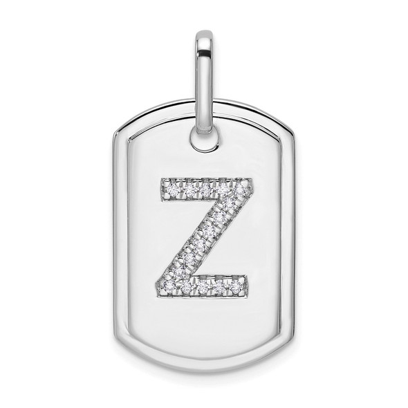 14K White Gold Diamond Initial Z Dog Tag Charm