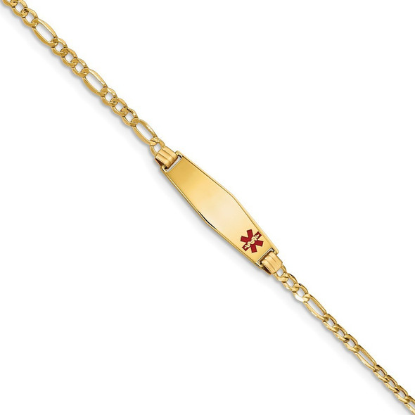 8" 14k Yellow Gold Medical Soft Diamond-Shape Red Enamel ID with Semi-Solid Link Bracelet with Free Engraving