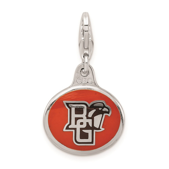 Amore La Vita Sterling Silver Rhodium-plated Polished Enameled Bowling Green University Charm with Fancy Lobster Clasp