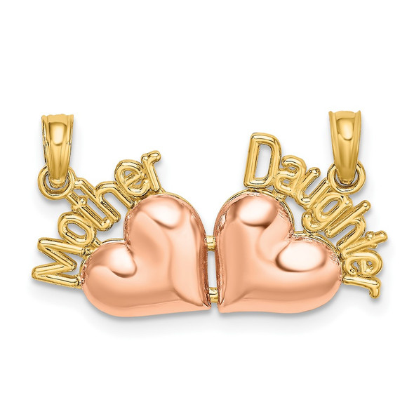 10k Two-tone Gold MOTHER and DAUGHTER Break-Apart Hearts Charm