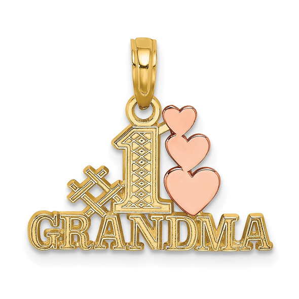 10k Two-tone Gold #1 GRANDMA w/ Three Hearts Charm