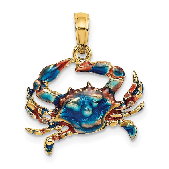 10K Yellow Gold 2-D Blue Enamel Crab Charm