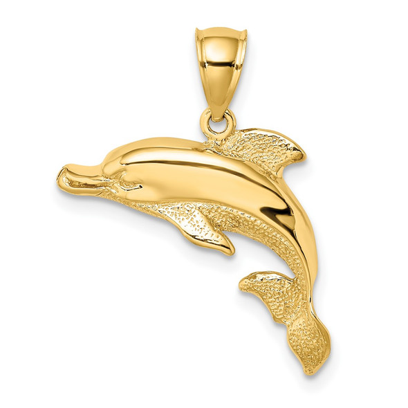 10K Yellow Gold 2-D Polished and Engraved Dolphin Charm