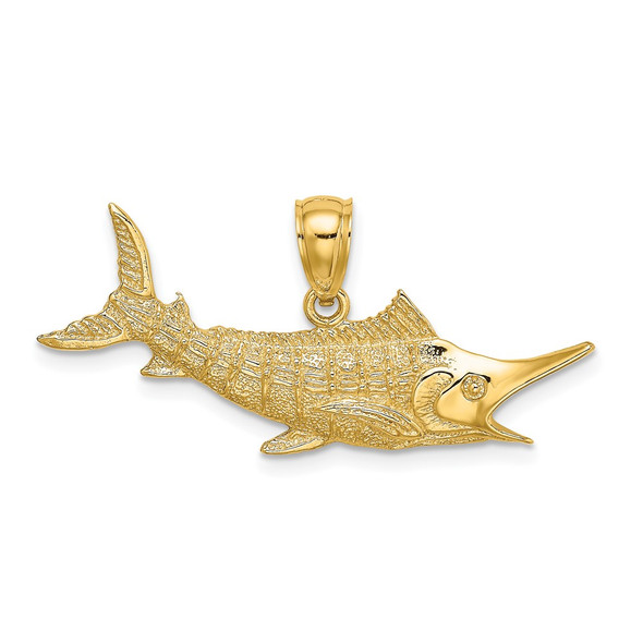 10K Yellow Gold 2-D Textured Marlin Fish Charm 10K7443