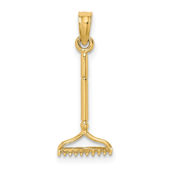 10K Yellow Gold 3-D Landscape Rake Garden Tool Charm