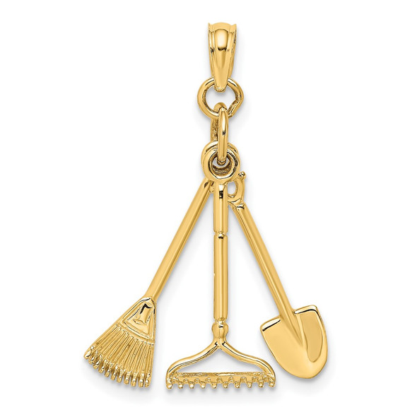 10K Yellow Gold 3-D Moveable Garden Tool Collection Charm