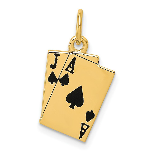 10K Yellow Gold Enameled Blackjack Playing Cards Charm