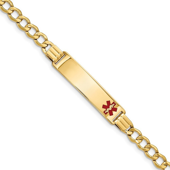 7" 14k Yellow Gold Medical Red Enamel Curb Link 5.9mm ID Bracelet with Free Engraving