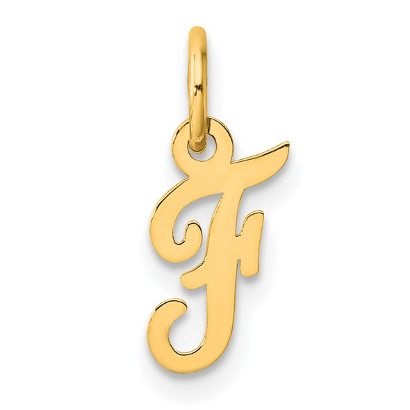 14K Yellow Gold Small Script Letter F Initial Charm