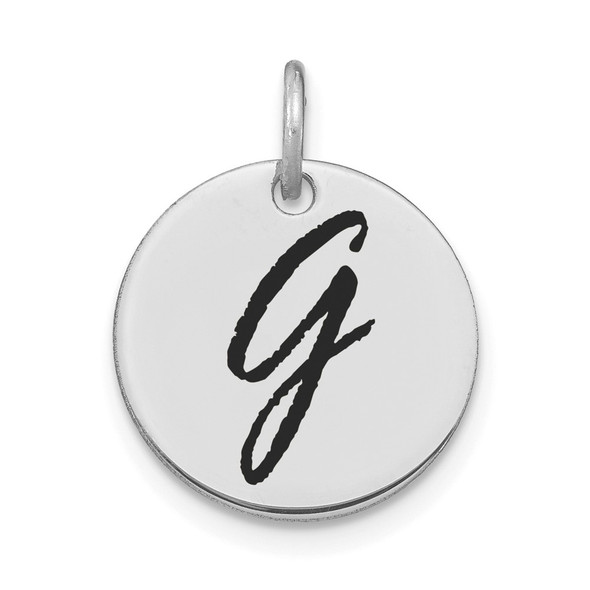 14K White Gold Polished Black Enamel Letter G Initial Disk Charm