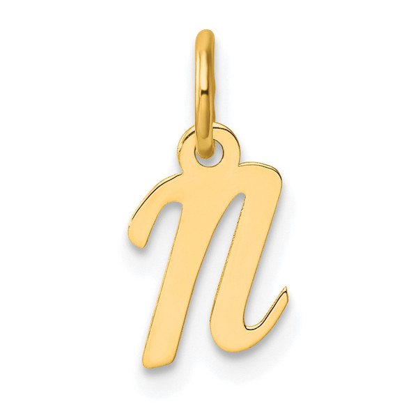 14K Yellow Gold Small Script Letter N Initial Charm