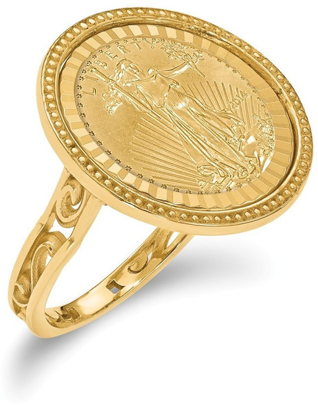 14k Yellow Gold 1/10oz American Eagle Diamond-Cut Coin Ring CR1D/10AEC