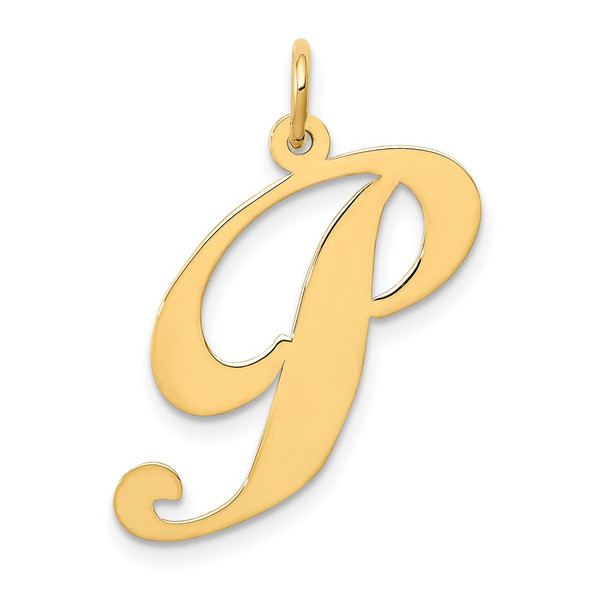 10K Yellow Gold Large Fancy Script Letter P Initial Charm