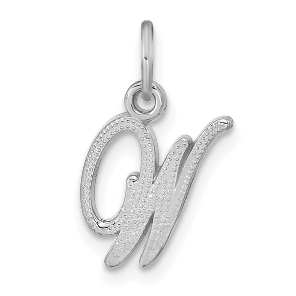 14K White Gold Casted Script Letter W Initial Charm