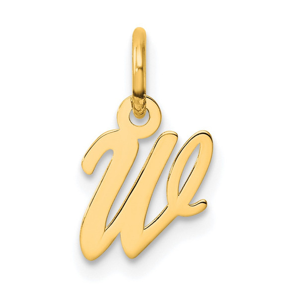 14K Yellow Gold Small Script Letter W Initial Charm