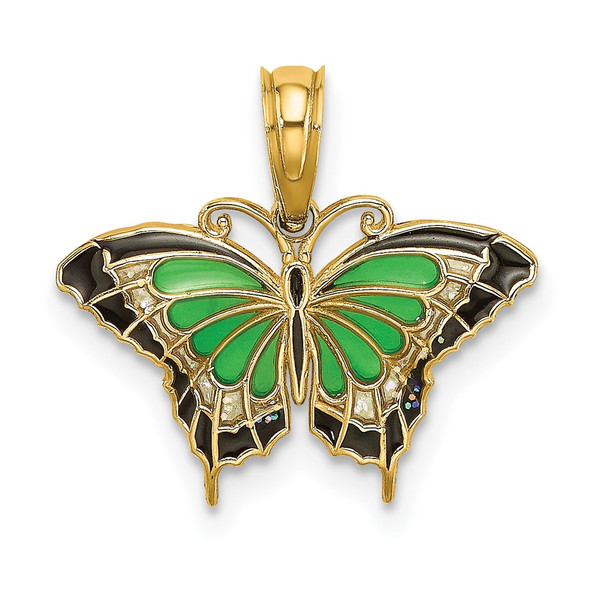 10K Yellow Gold Small Green Enameled Butterfly Charm