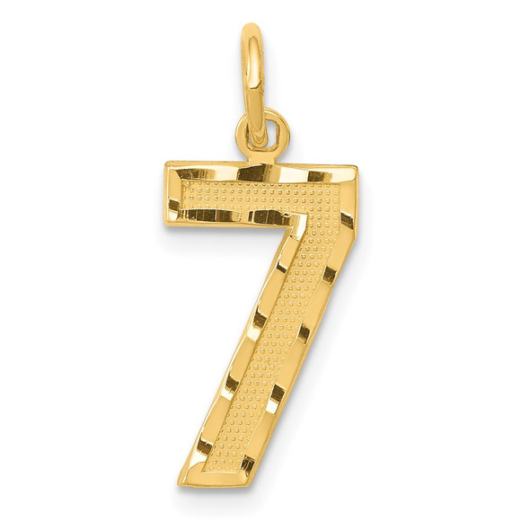 10K Yellow Gold Casted Medium Diamond-cut Number 7 Charm
