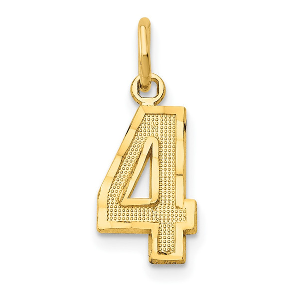 10K Yellow Gold Casted Small Diamond-cut Number 4 Charm