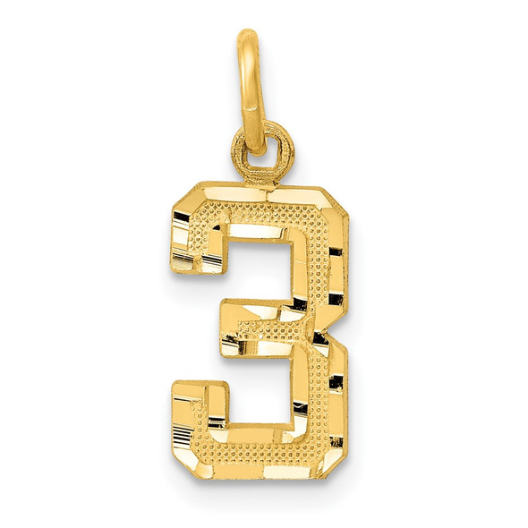 10K Yellow Gold Casted Small Diamond-cut Number 3 Charm