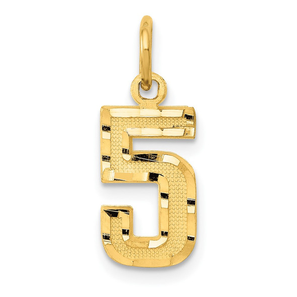 10K Yellow Gold Casted Small Diamond-cut Number 5 Charm