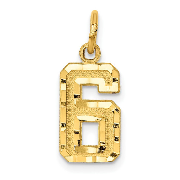 10K Yellow Gold Casted Small Diamond-cut Number 6 Charm